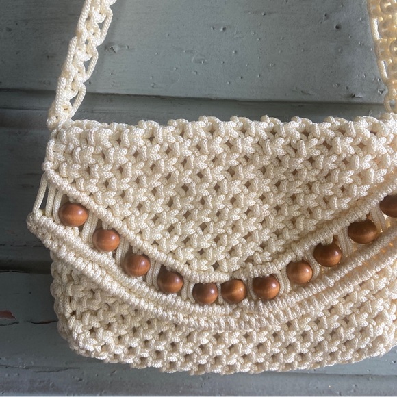 vintage Beaded Handmade Lined Macramae Envelope Purse, 1970’ - Picture 2 of 8